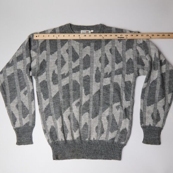 Vtg Monte Carlo Grandpa Sweater Men’s M Gray Geometric 3D Ribbed tight Knit - Picture 6 of 9